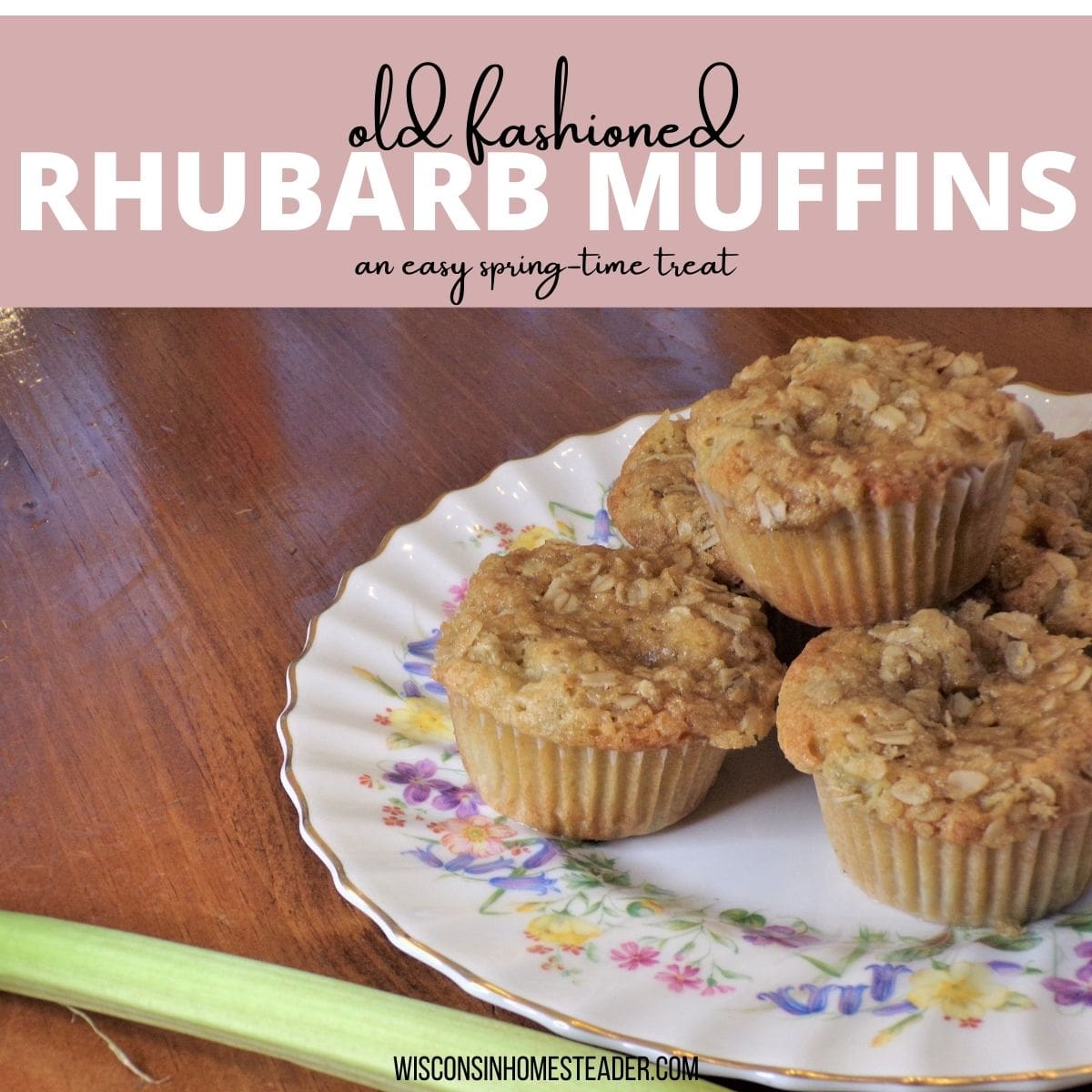 easy old fashioned rhubarb muffins on a plate