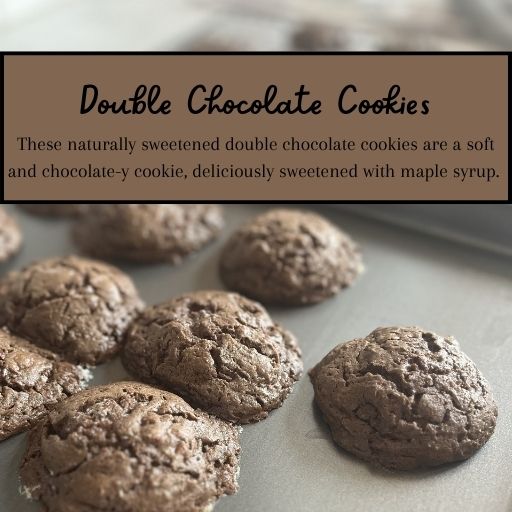 Double chocolate cookies sit on a pan